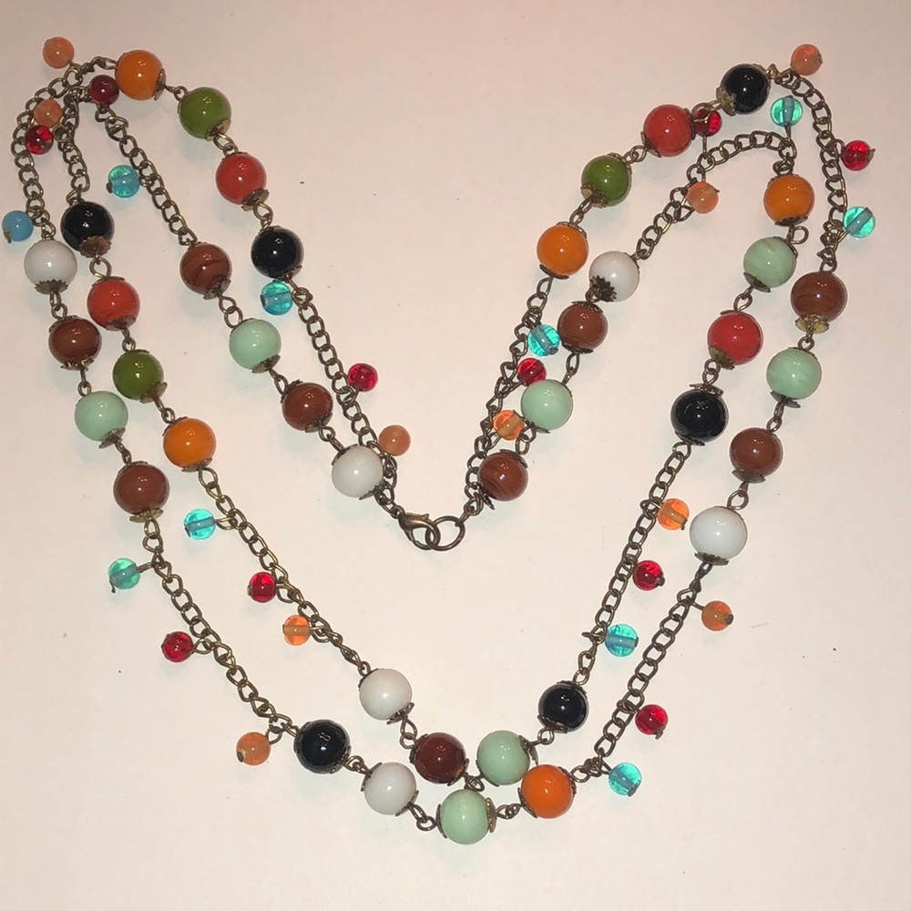 Brass Tone Colorful Glass Beaded Boho Necklace